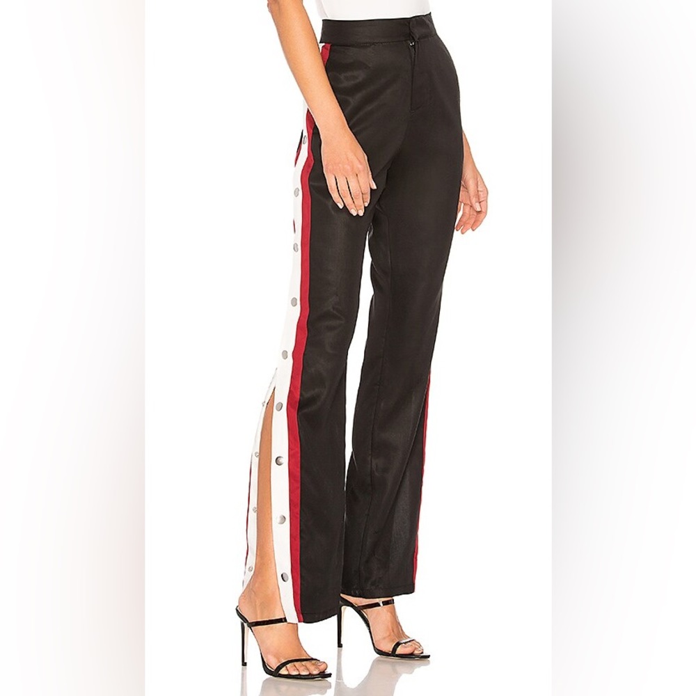 Lovers + Friends Black Red White Snap High Rise Wide Leg Track Pants Size Small